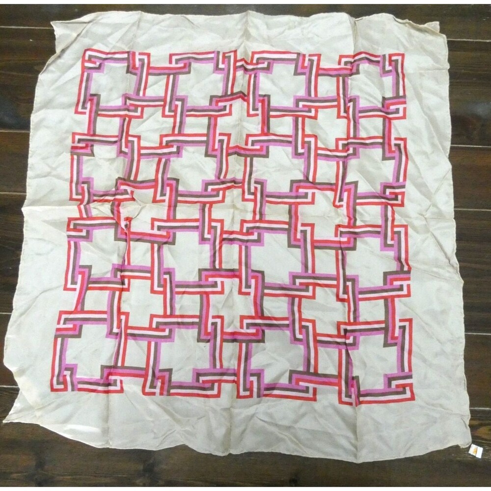 VTG Glentey Japan Hand Rolled Silk Blend Square Scarf Pink Pink Brown 26"